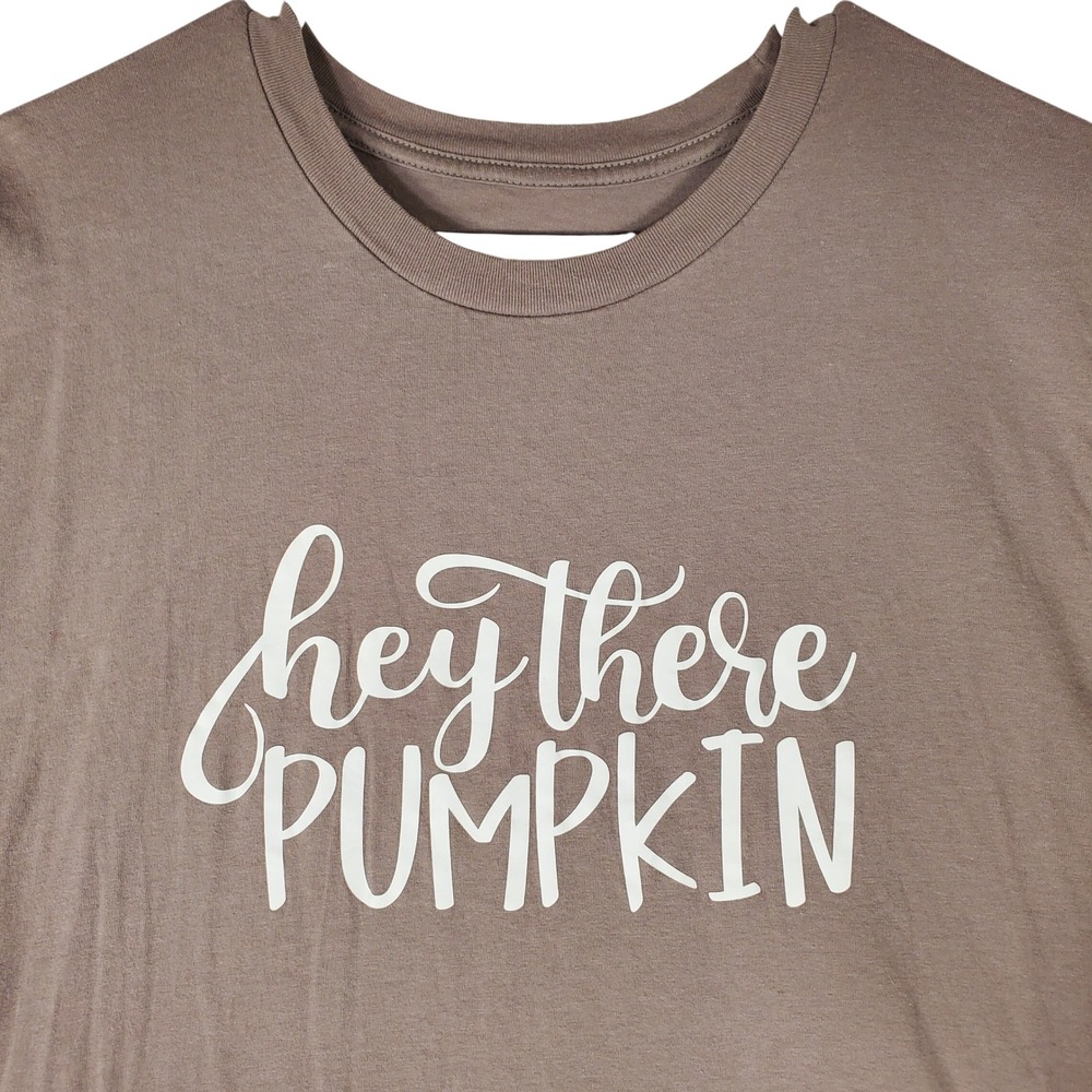 Hey There Pumpkin Graphic T-Shirt Mauve Brown Short Sleeve Fall Tee Women Large